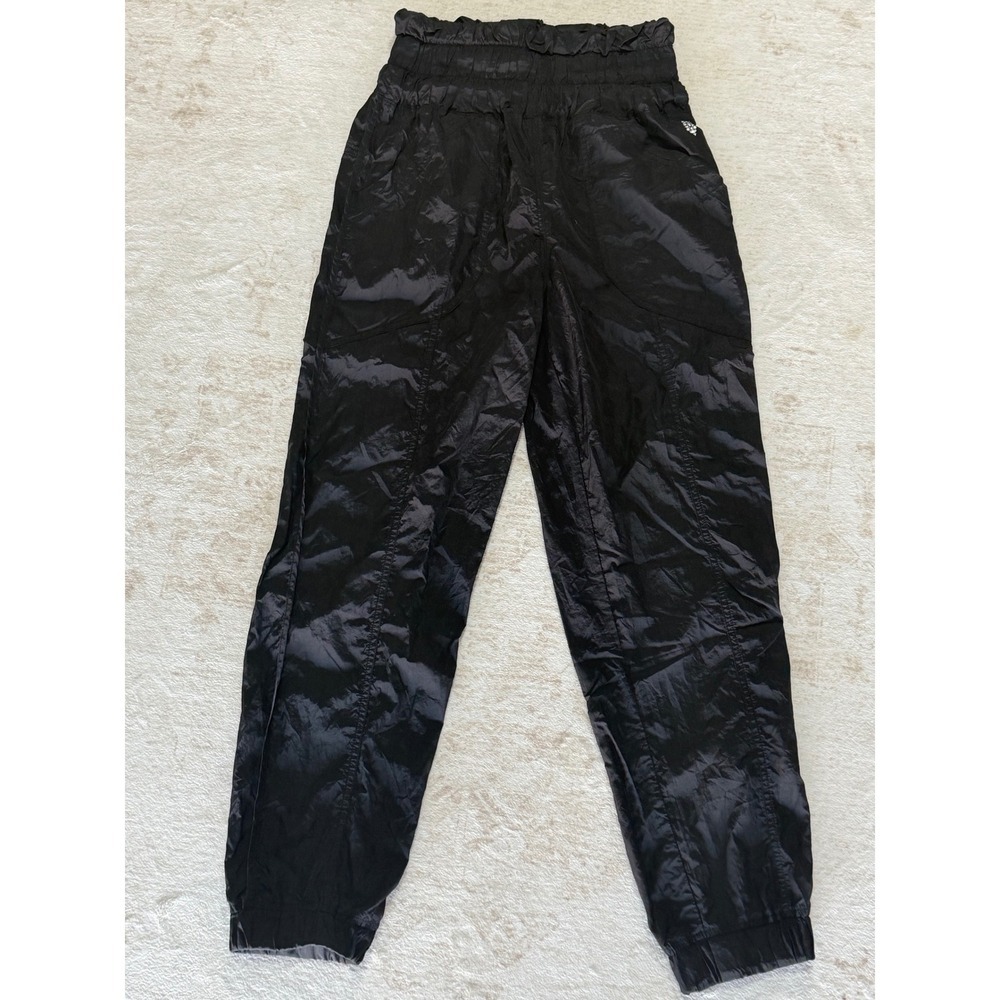 Free People Movement Womens Black Crinkle Track Pants Smocked Joggers XS